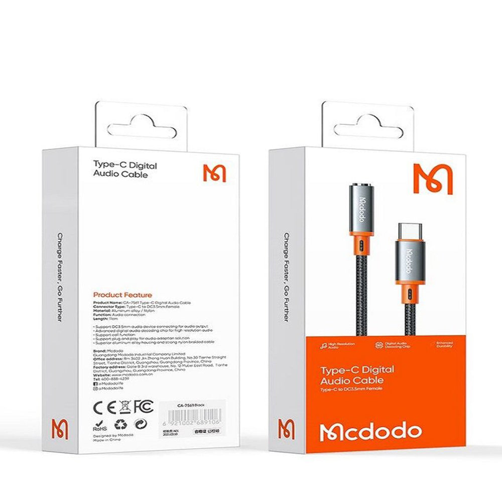 Adaptateur Audio USB-C - 3.5mm McDodo CA-7561, Noir