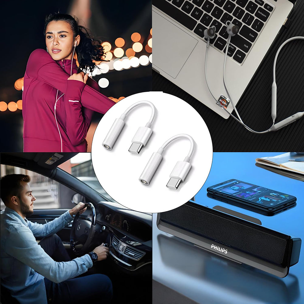 USB-C to 3.5mm Audio Adapter Techsuit AC18 MusicBox, White, Set of 2 Pieces