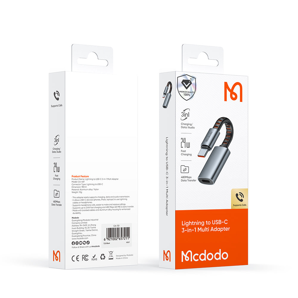Adaptateur Audio USB-C - Lightning McDodo CA-4870, Gris