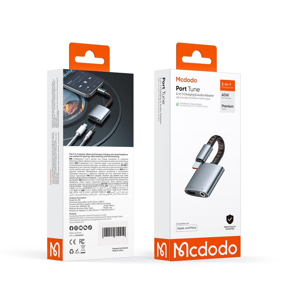 Adaptateur Audio USB-C - USB-C / 3.5mm McDodo CA-3120, Gris