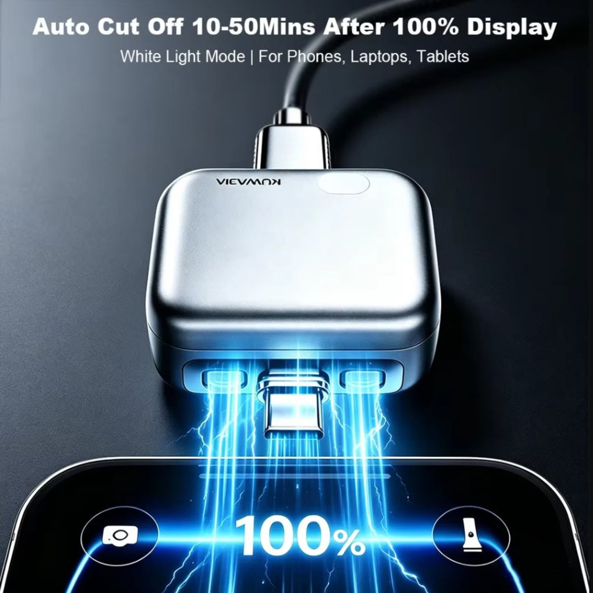 Adaptateur Auto-Disconnect USB-C KUWAJIA KH-51 pour Alimentation avec Déconnexion Automatique et Protection de Batterie, Argenté
