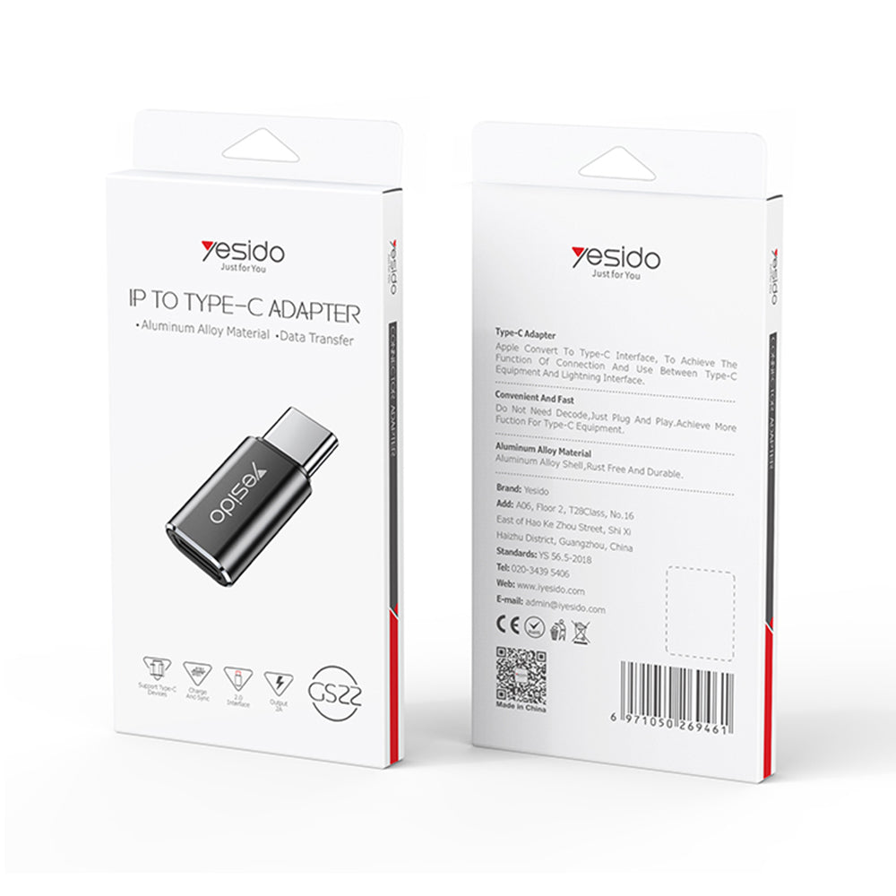 Adaptateur de Données et de Chargement Lightning - USB-C Yesido GS22, Gris