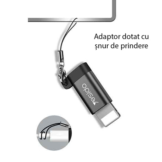 Adaptateur de données et de charge microUSB - Lightning Yesido GS05, Noir