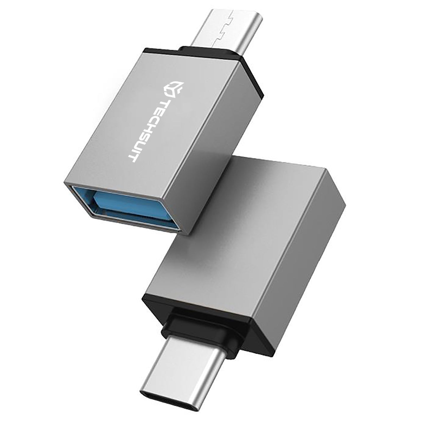 Adaptateur OTG microUSB / USB-C - USB-A Techsuit A13 DuoVoltX, Gris, Lot de 2 pièces