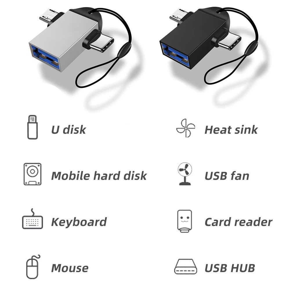 Adaptateur OTG microUSB / USB-C - USB-A Techsuit A15 AluCoreX, Noir