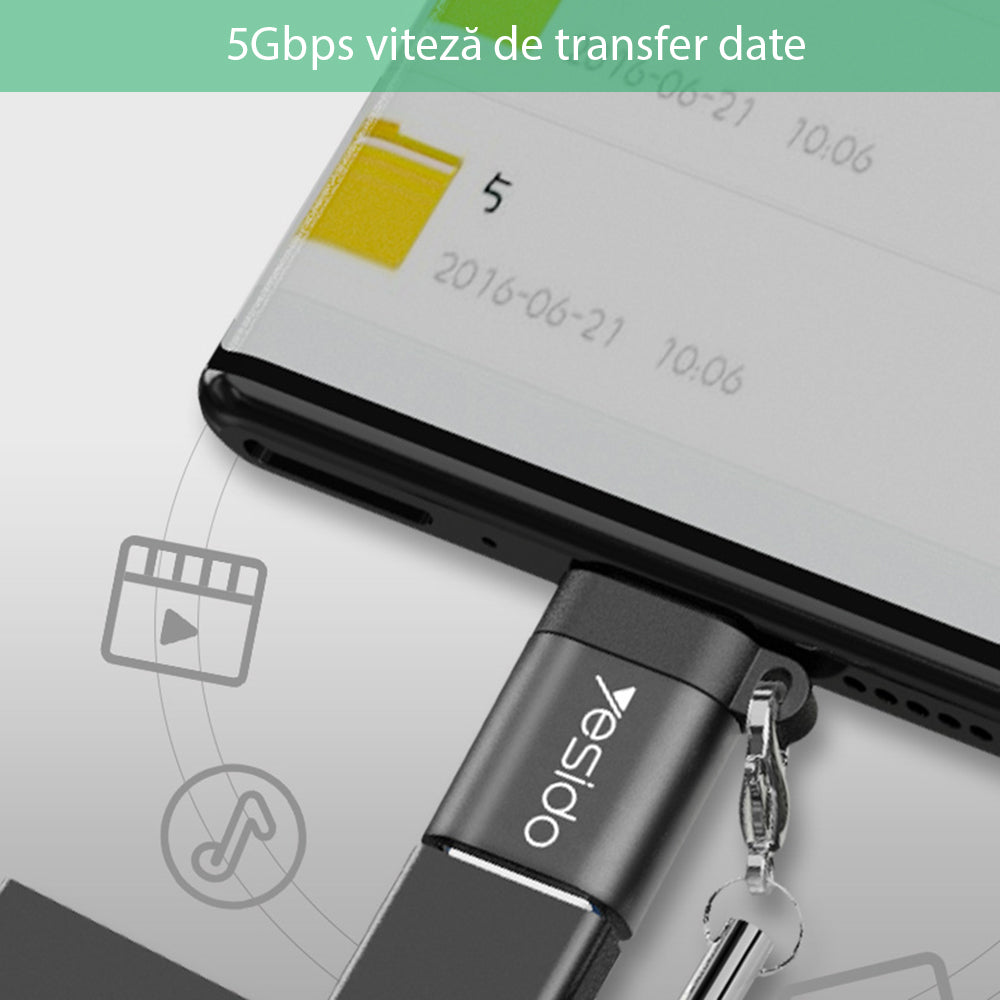 Adaptateur OTG USB-C - USB-A Yesido GS06, Noir