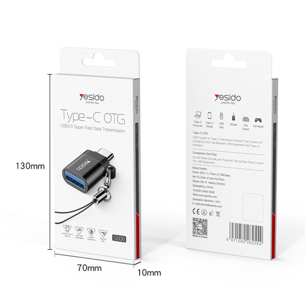 Adaptateur OTG USB-C - USB-A Yesido GS06, Noir