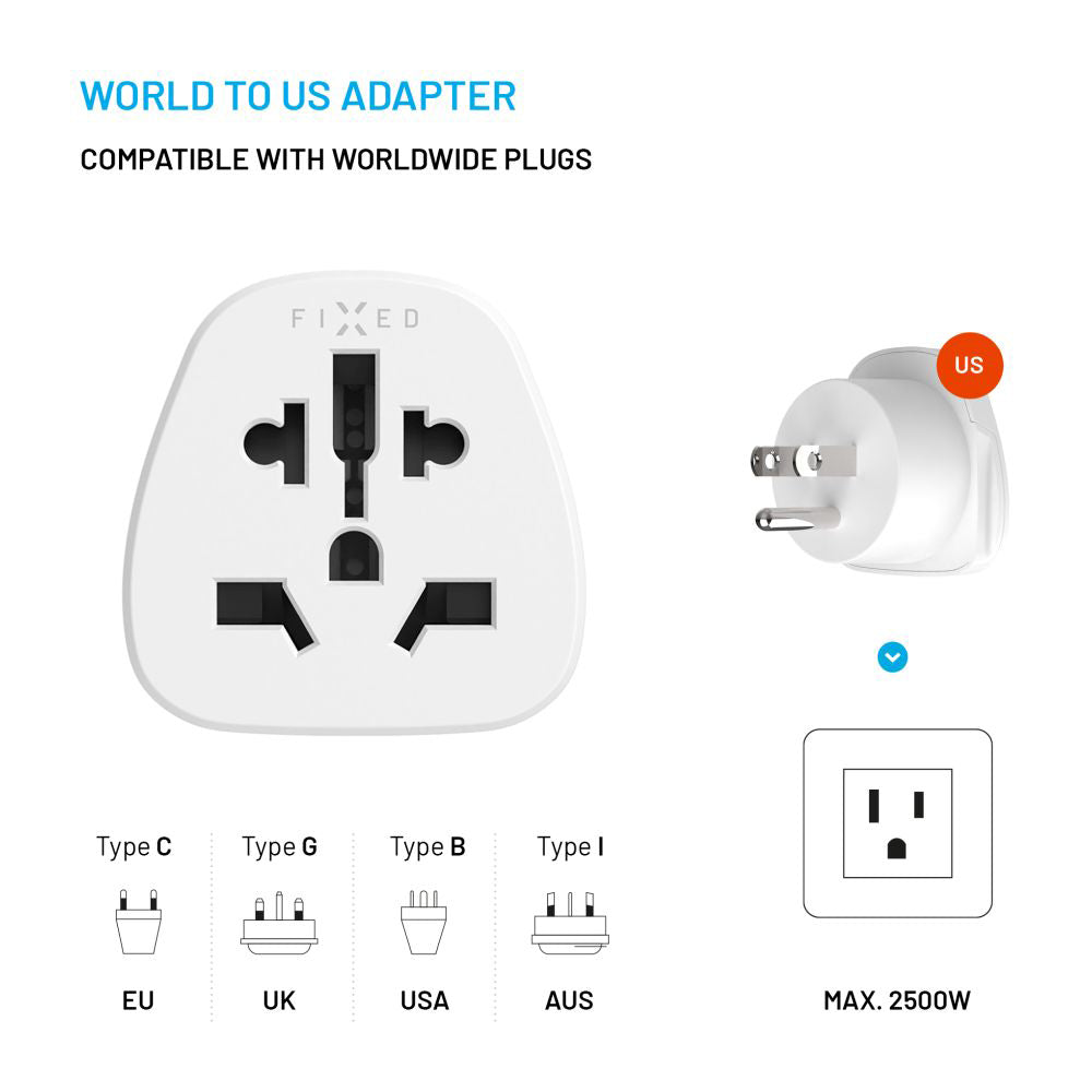 Adaptateur Réseau Fixed EU / UK / USA - US, Blanc