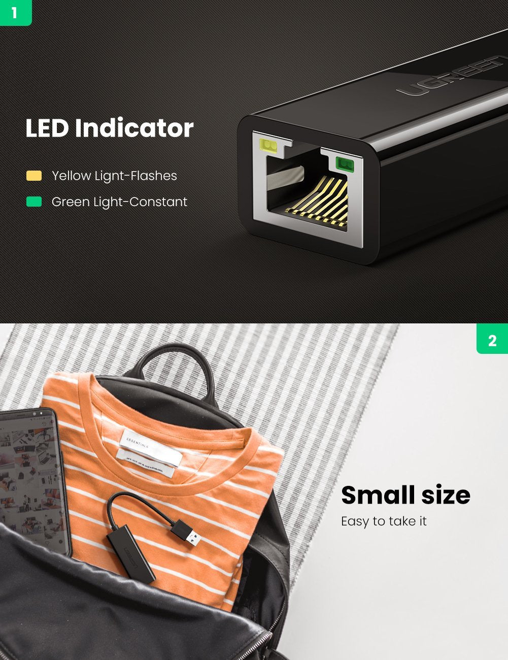 Carte réseau UGREEN CR111, RJ45, USB 3.0, Noir