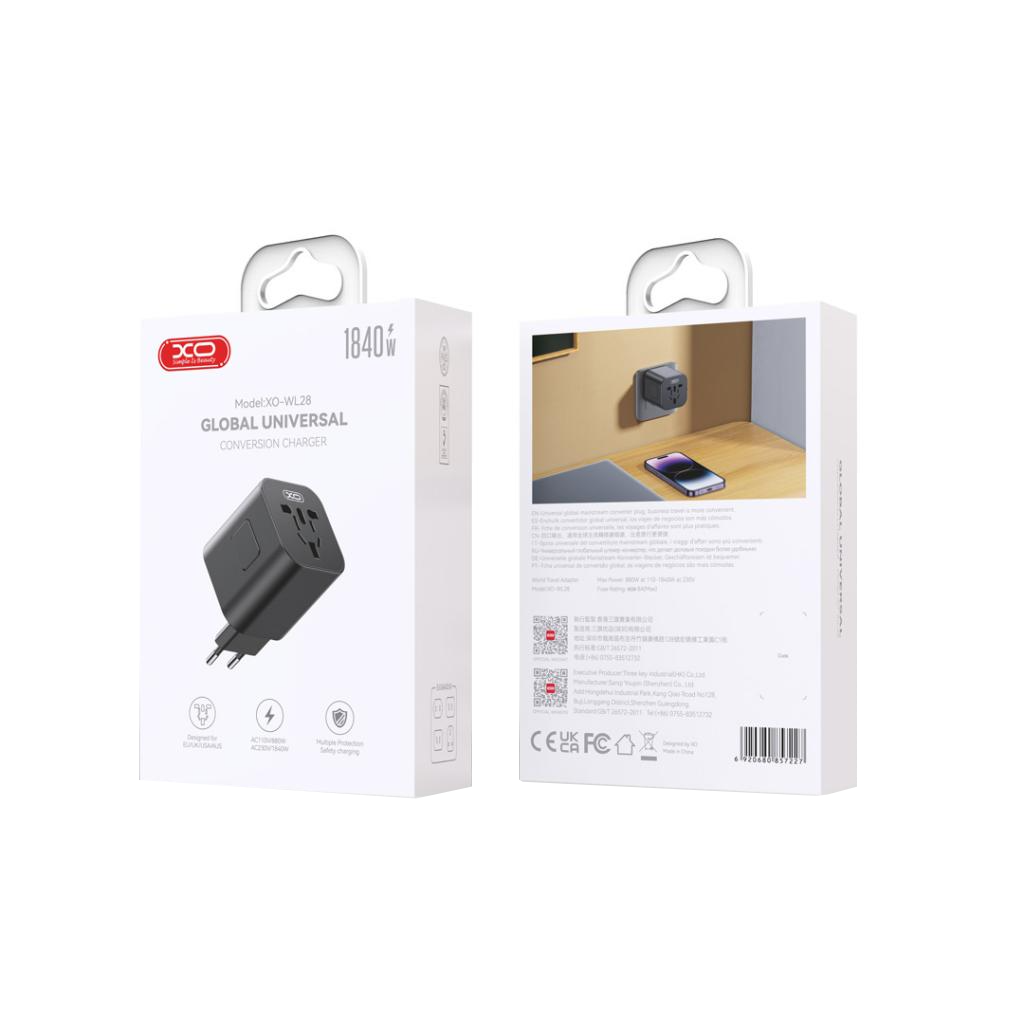 Adaptateur Réseau XO Design WL28 Travel US / UK / AU / CN / EU, Noir