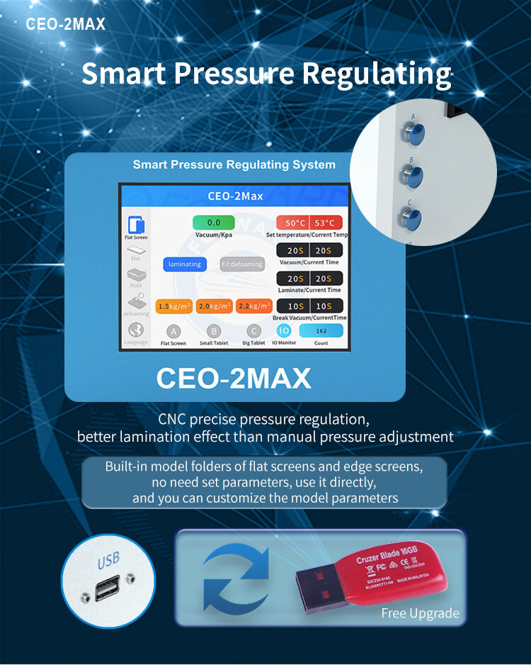 Pack Appareil de Laminage OCA / Élimination des Bulles + Compresseur d'Air + Pompe à Vide Forward CEO-2Max + FW-122B + FW-126S