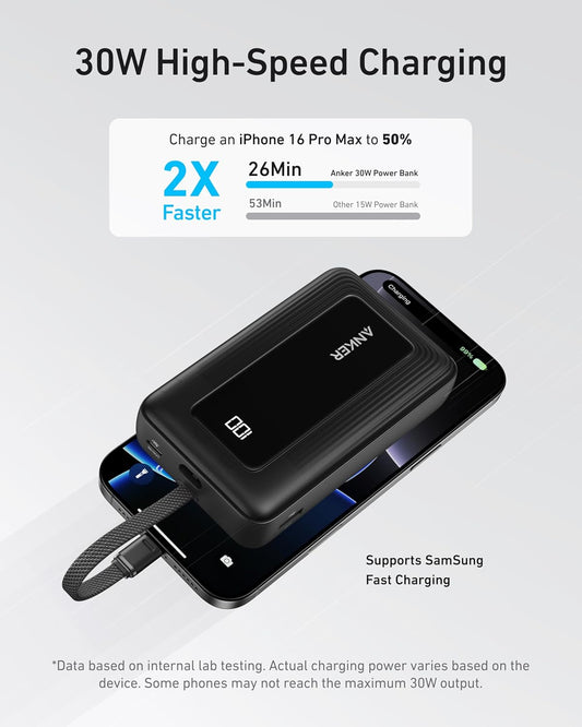 Batterie Externe Anker Zolo, 20000mAh, 30W, QC + PD, 1 x USB-A - 2 x USB-C, Noire A1689011