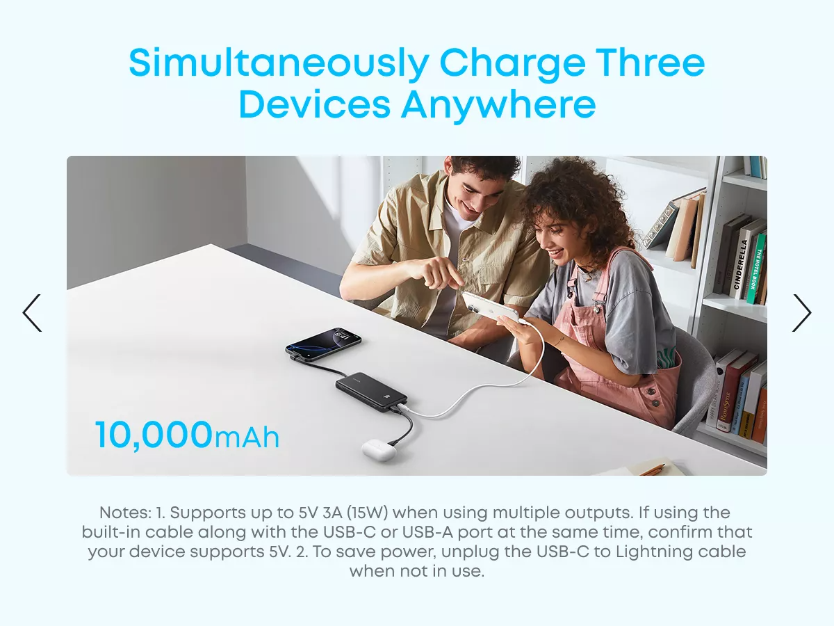 Anker Zolo External Battery, 10000mAh, 22.5W, QC + PD, 1 x USB-A - 2 x USB-C, White A110DH21