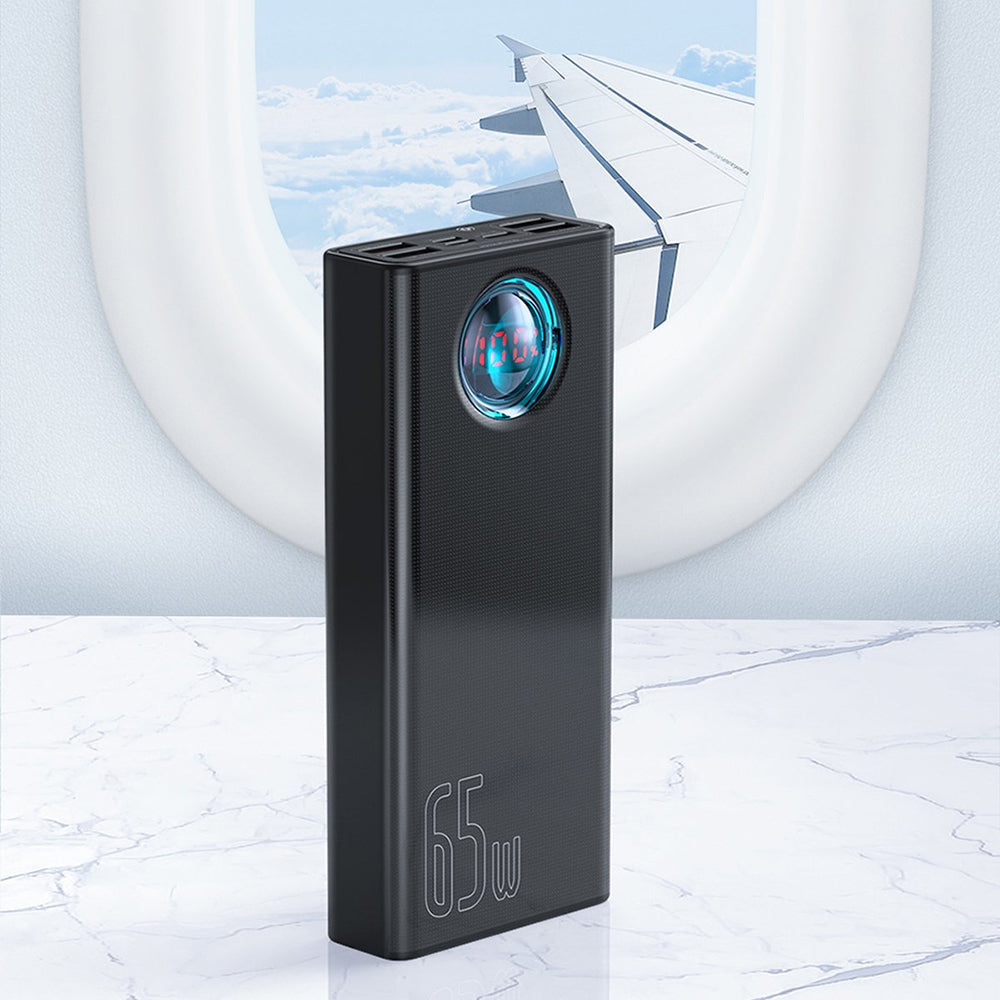 Batterie Externe Baseus Amblight Affichage Numérique, 30000mAh, 65W, QC + PD, 1 x USB-C - 4 x USB-A, Blanche PPLG000102