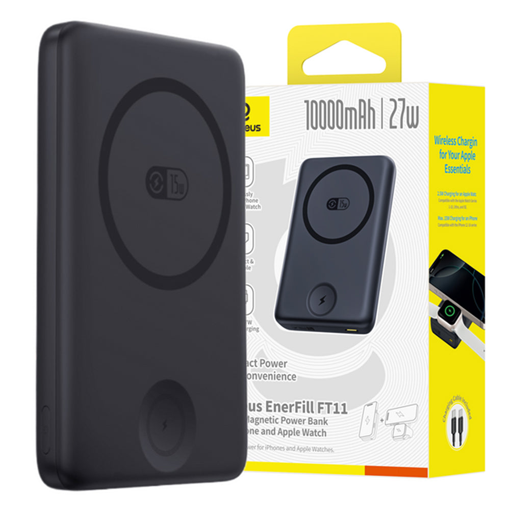 Batterie Externe Baseus Bank EnerFill FT11, 10000mAh, 27W, PD + QI + FQI, 2 x QI - 1 x USB-C, Noire P1008210G123-00