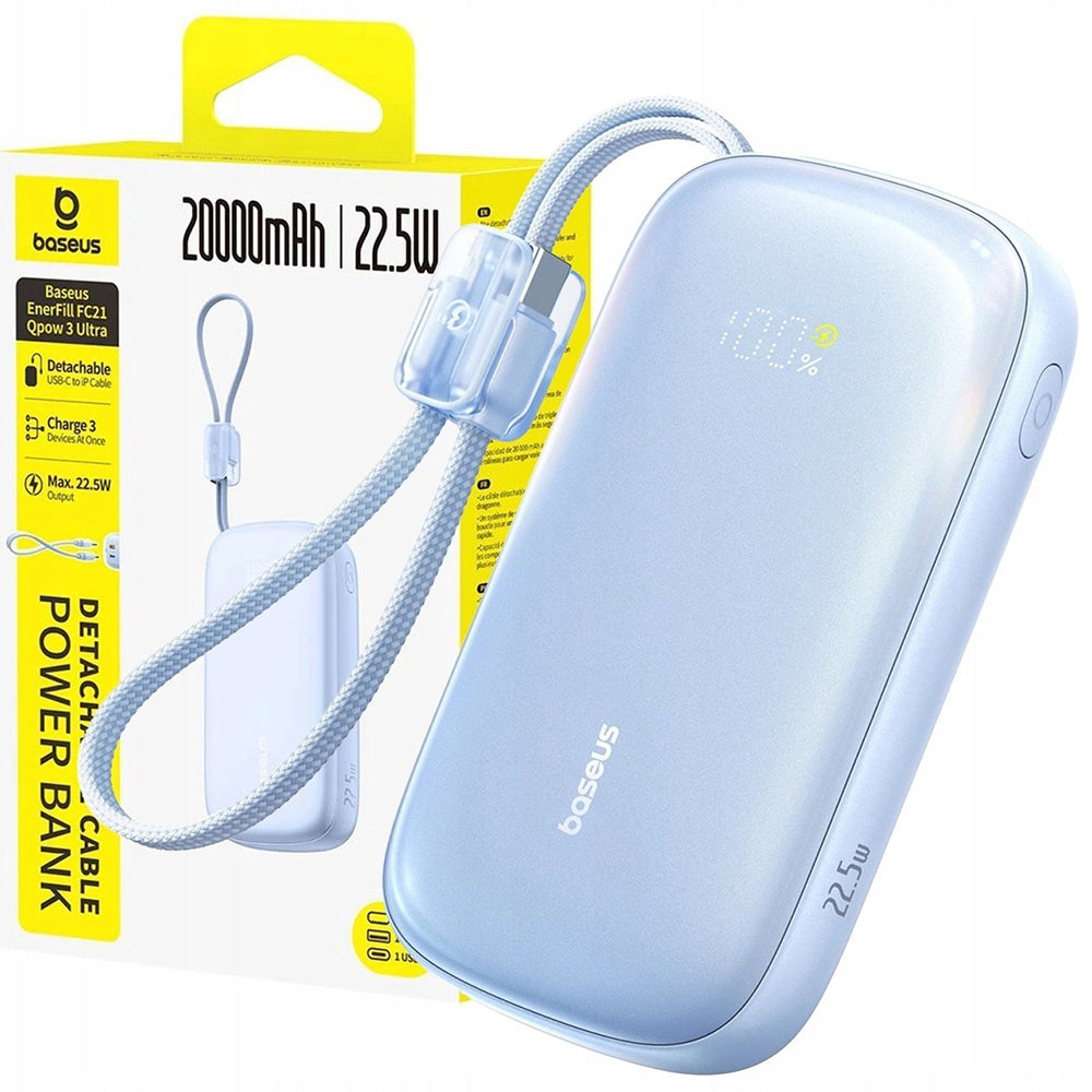 Batterie Externe Baseus EnerFill FC21 Qpow 3 Ultra, 10000mAh, 45W, QC + PD, 1 x USB-A - 1 x USB-C, Bleue E0027Q03