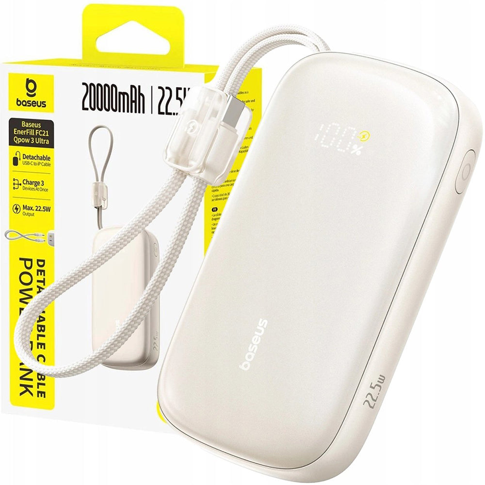 Batterie Externe Baseus EnerFill FC21 Qpow 3 Ultra, 20000mAh, 45W, QC + PD, 1 x USB-A - 1 x USB-C, Beige E0027P01