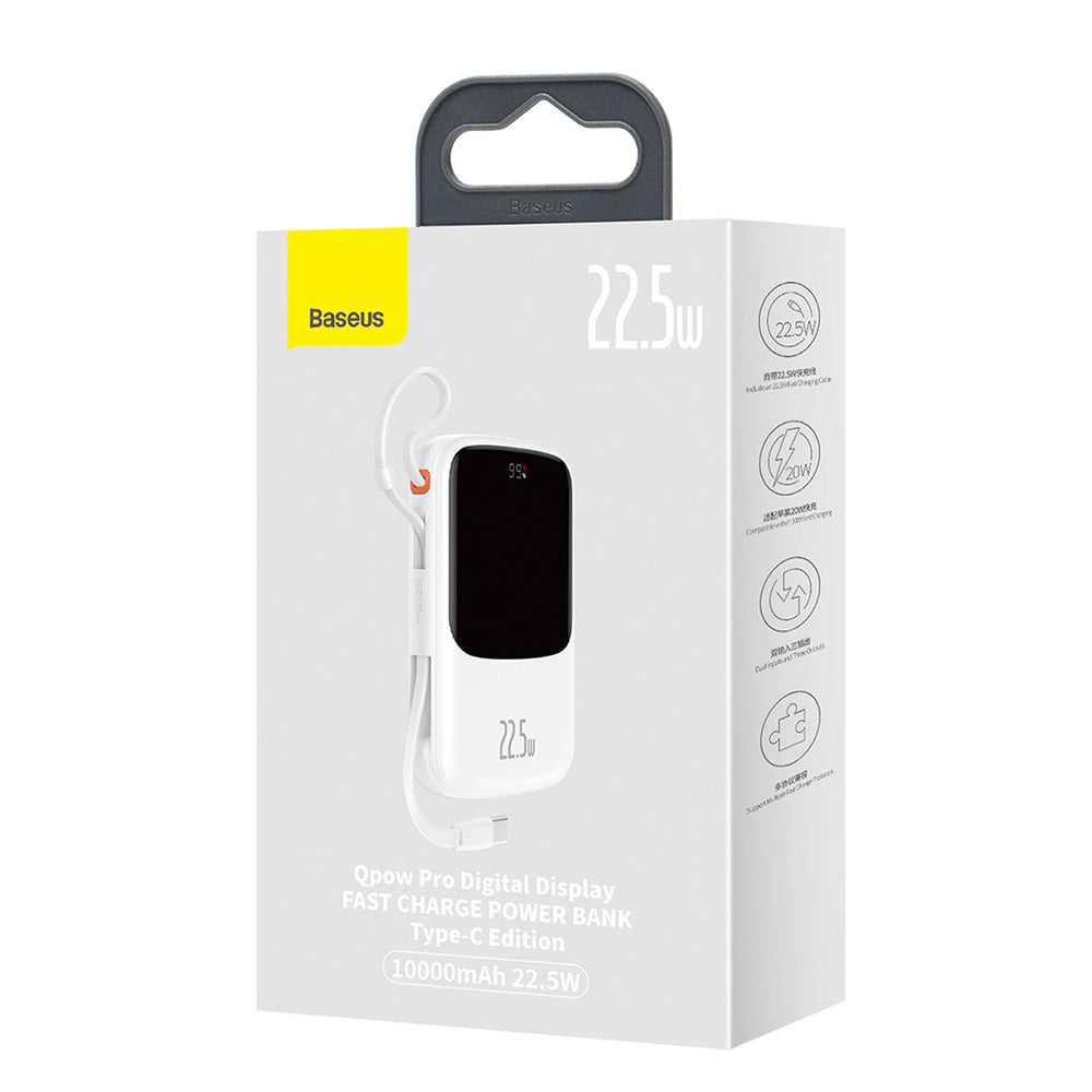 Batterie Externe Baseus Qpow Pro, 10000mAh, 22.5W, QC + PD, 1 x USB-A - 2 x USB-C, Blanche PPQD020102