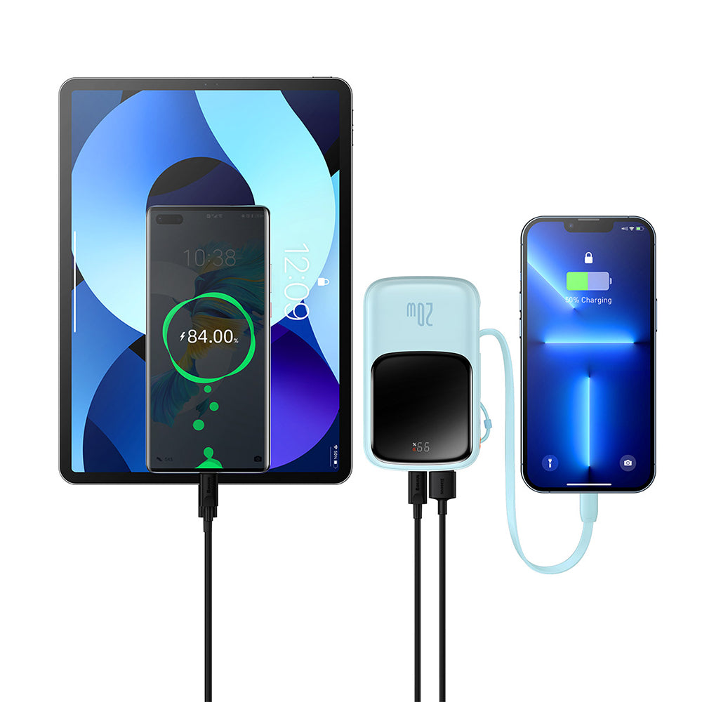 Batterie Externe Baseus Qpow Pro, 20000mAh, 20W, QC + PD, 1 x Lightning - 1 x USB-A - 1 x USB-C, Bleue PPQD030003