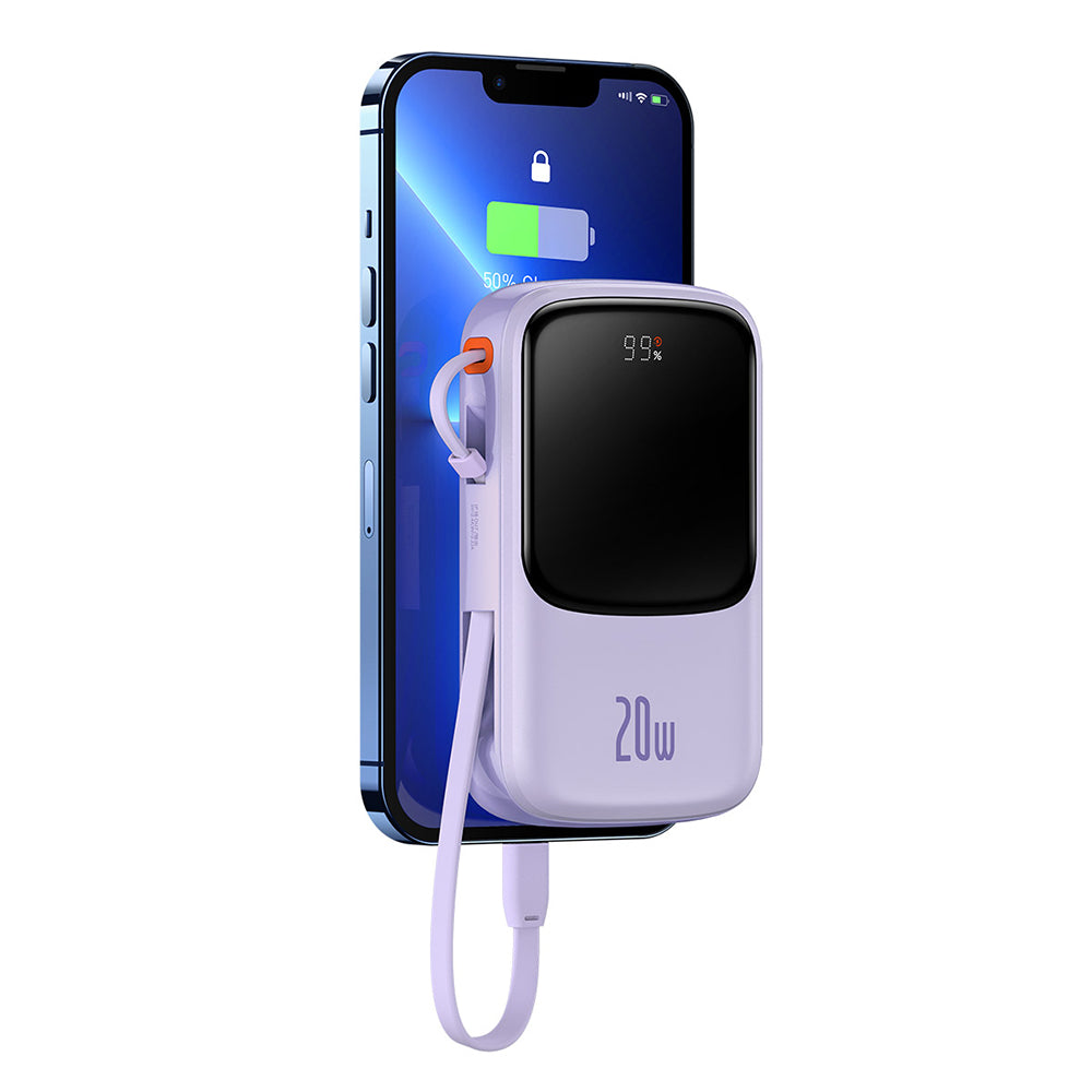 Batterie Externe Baseus Qpow Pro, 20000mAh, 20W, QC + PD, 1 x Lightning - 1 x USB-A - 1 x USB-C, Mauve PPQD030005