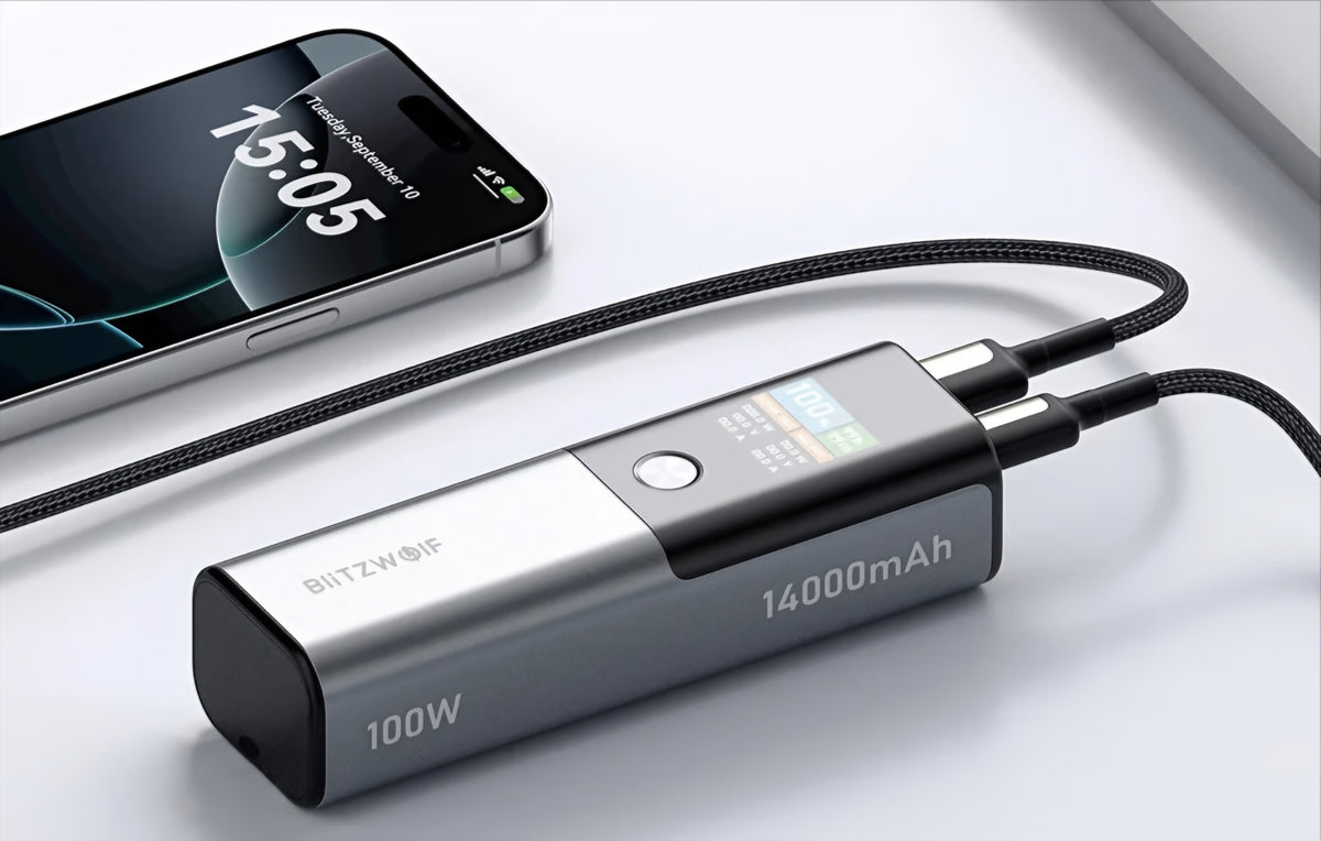Batterie Externe BlitzWolf BW-P23, 14000mAh, 100W, QC + PD, 1 x USB-A - 1 x USB-C, Gris
