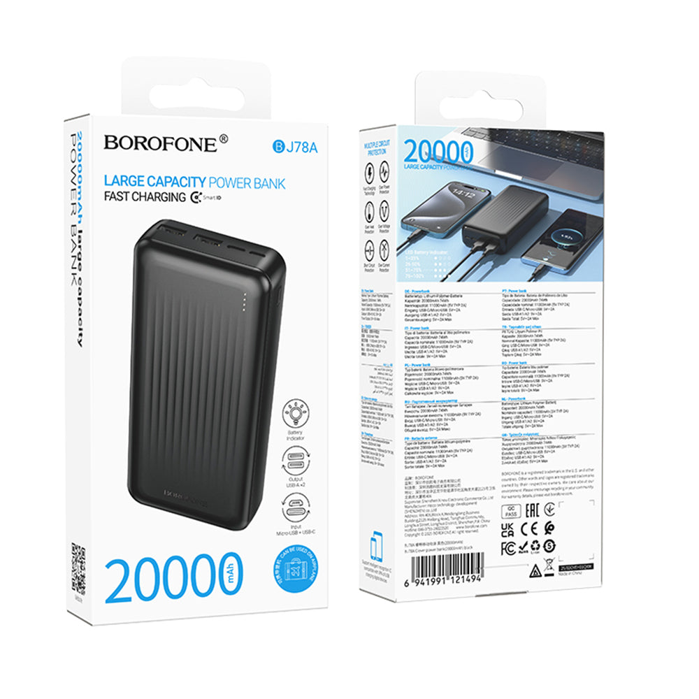 Batterie Externe Borofone BJ78A Clever, 20000mAh, 10W, 2 x USB-A, Noire