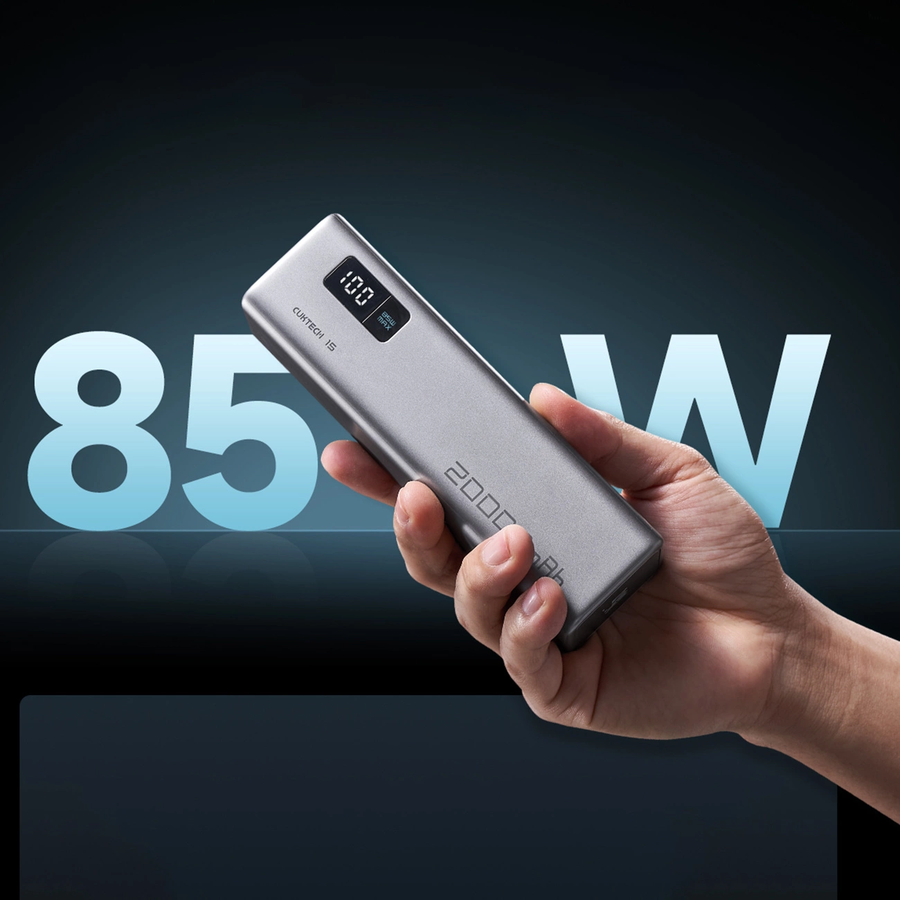 Batterie Externe Cuktech, 20000mAh, 100W, QC + PD, 1 x USB-A - 2 x USB-C, Gris CUKP200XGLGR