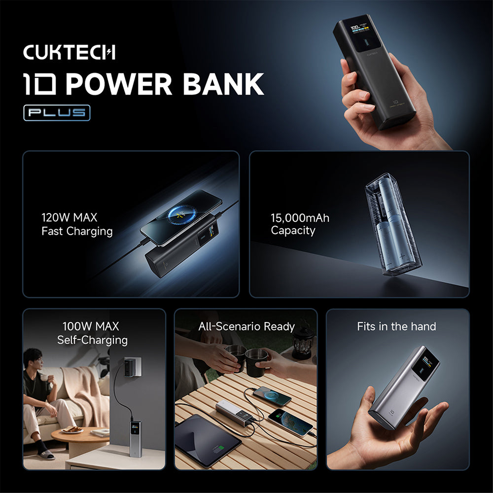 Batterie Externe Cuktech PB150P, 15000mAh, 120W, QC + PD, 1 x USB-A - 2 x USB-C, Gris CKPB150POSGR
