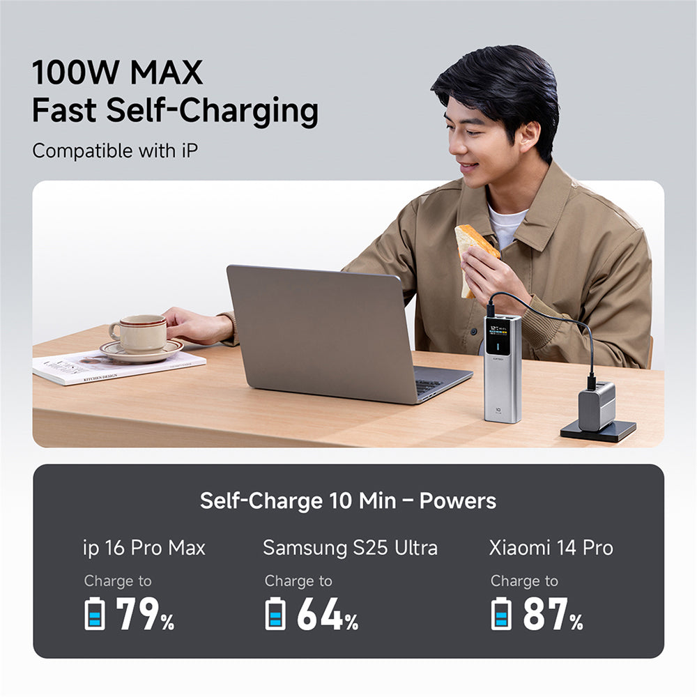 Batterie Externe Cuktech PB150P, 15000mAh, 120W, QC + PD, 1 x USB-A - 2 x USB-C, Gris CKPB150POSGR