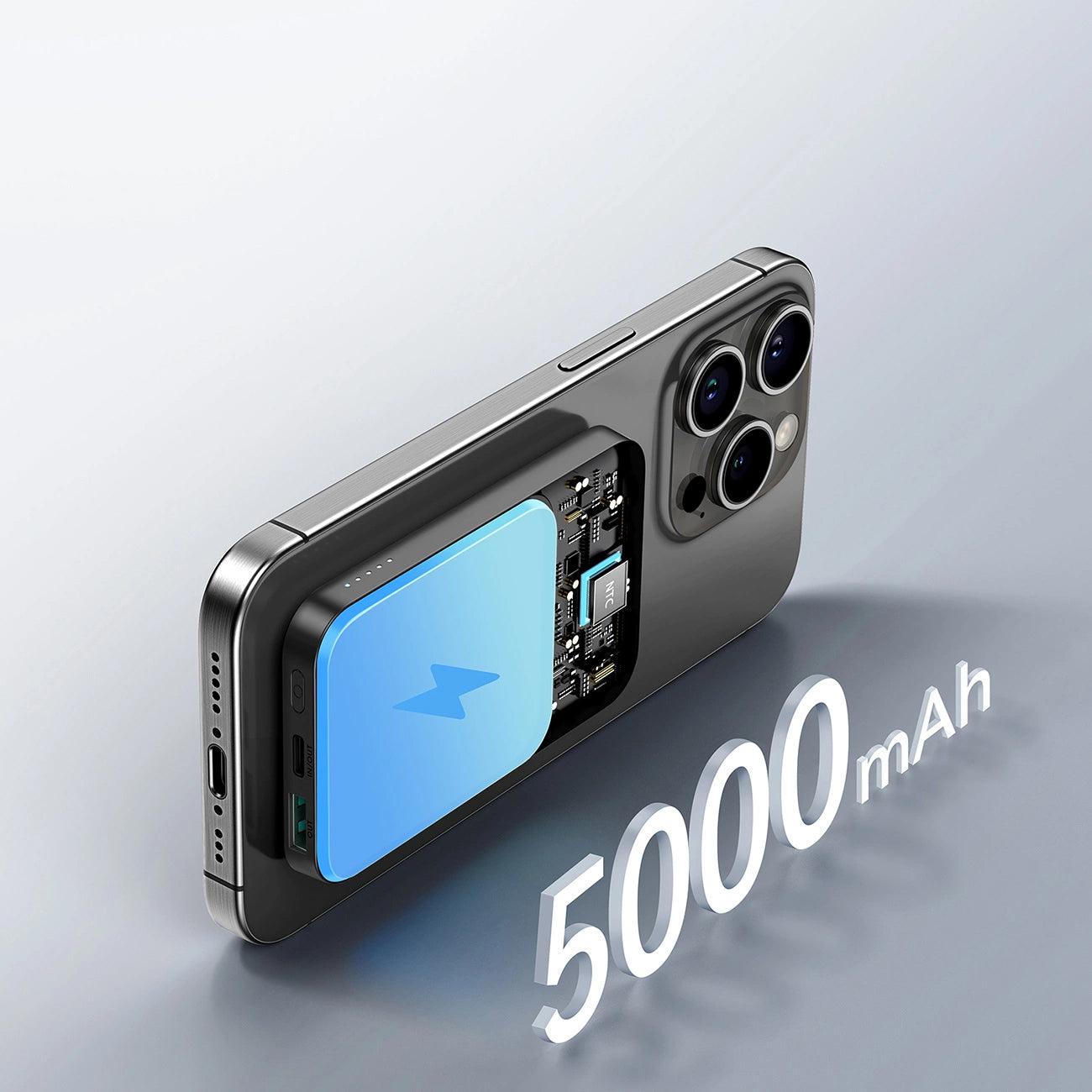 Batterie Externe Sans Fil Joyroom JR-W020 Mini, 5000mAh, 20W, QC + PD + FQI, 1 x QI - 1 x USB-A - 1 x USB-C, Noire