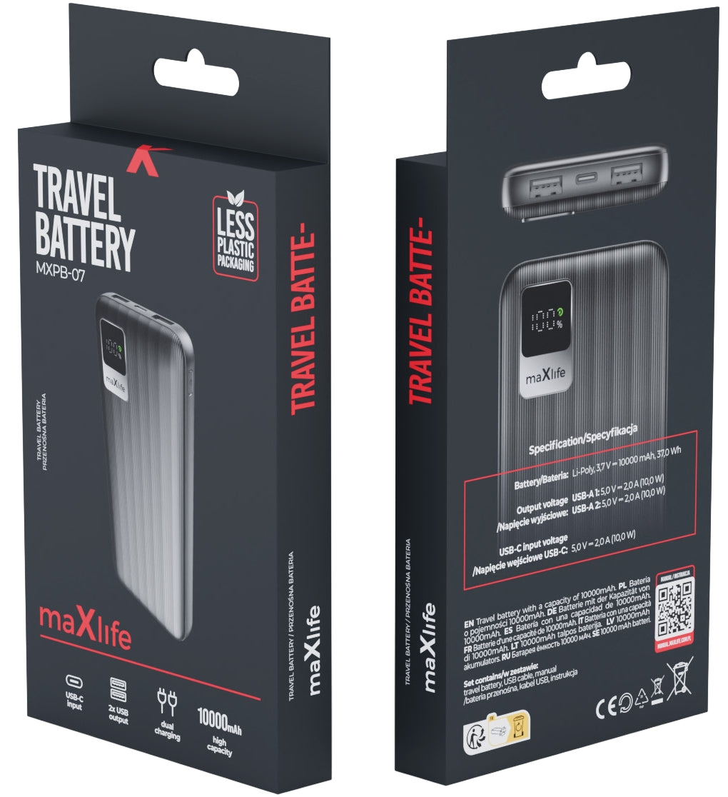 Batterie Externe MaXlife MXPB-07, 10000mAh, 10W, 2 x USB-A, Noire