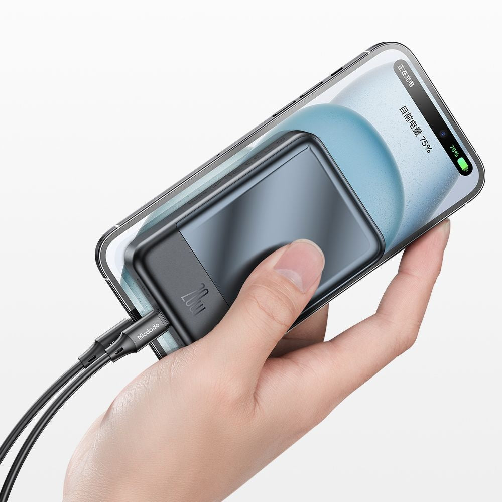 Batterie Externe Sans Fil McDodo MC-5021 Ambilight, 20000mAh, 20W, PD + FQI, 1 x QI - 1 x USB-C, Noire