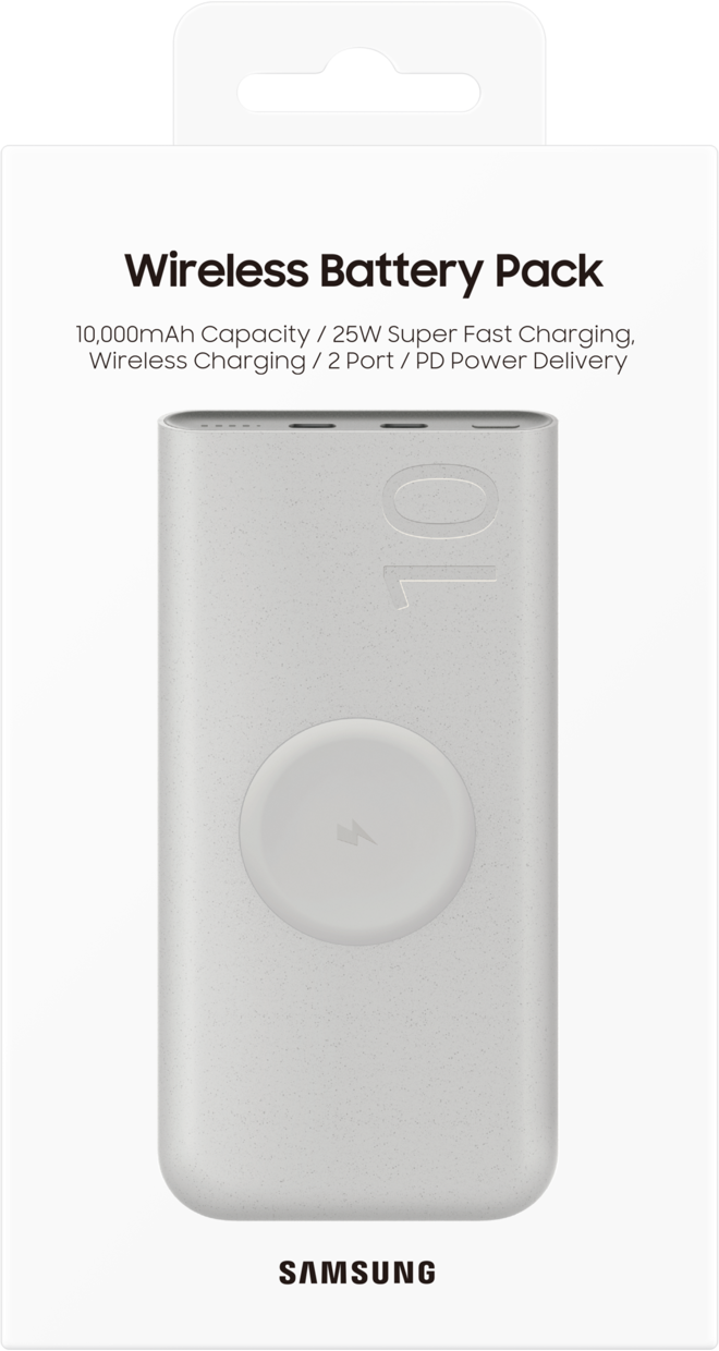 Batterie Externe Sans Fil Samsung, 10000mAh, 25W, PD + FQI, 1 x QI - 2 x USB-C, Beige EB-U2510XUEGEU