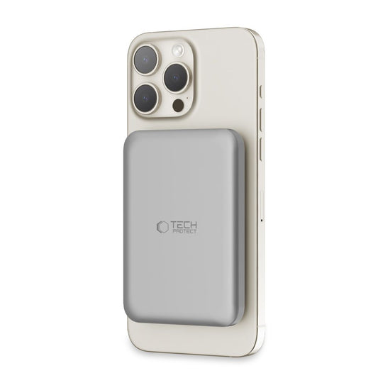 Tech-Protect PB10 LifeMag Batterie externe sans fil, 5000mAh, 15W, PD + FQI, 1 x QI - 1 x USB-C, Gris