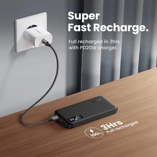 UGREEN PB311 Batterie externe, 10000mAh, 22.5W, QC + PD, 1 x USB-C - 2 x USB-A, Noir