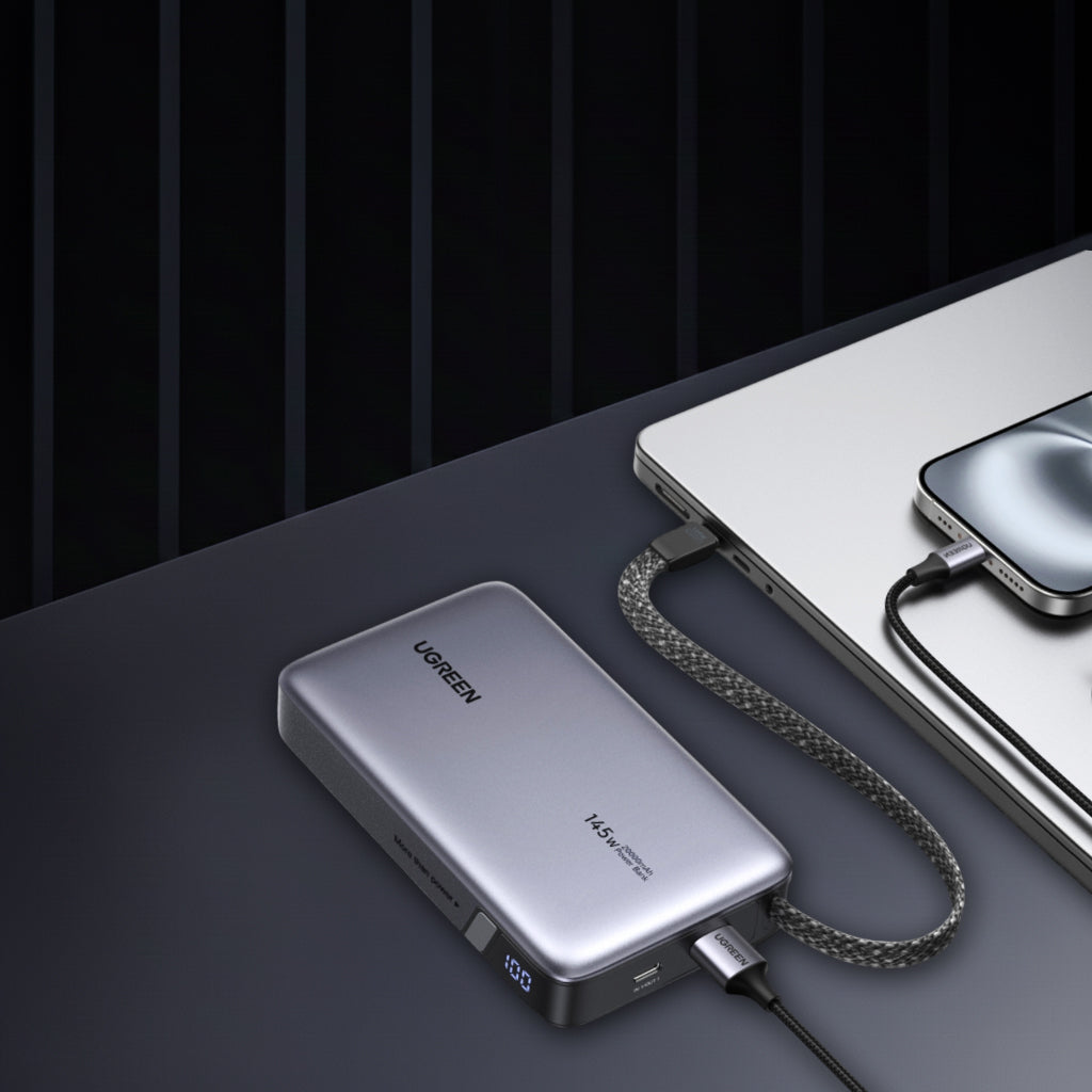 Batterie Externe UGREEN PB551 (55992B), 20000mAh, 145W, QC + PD, 1 x USB-A - 2 x USB-C, Gris