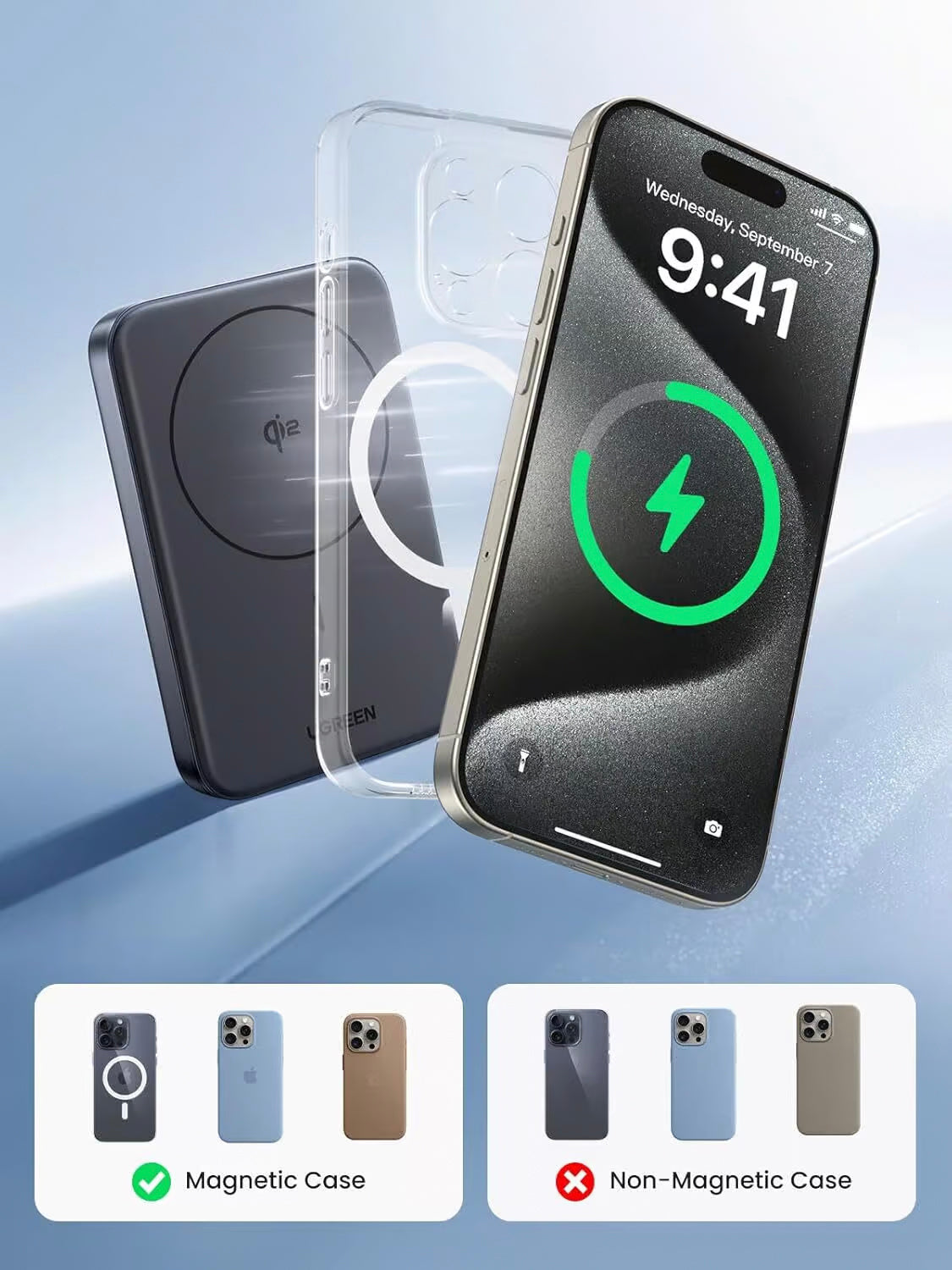 Batterie Externe UGREEN PB761, 10000mAh, 30W, PD + FQI, 1 x QI - 1 x USB-C, Gris