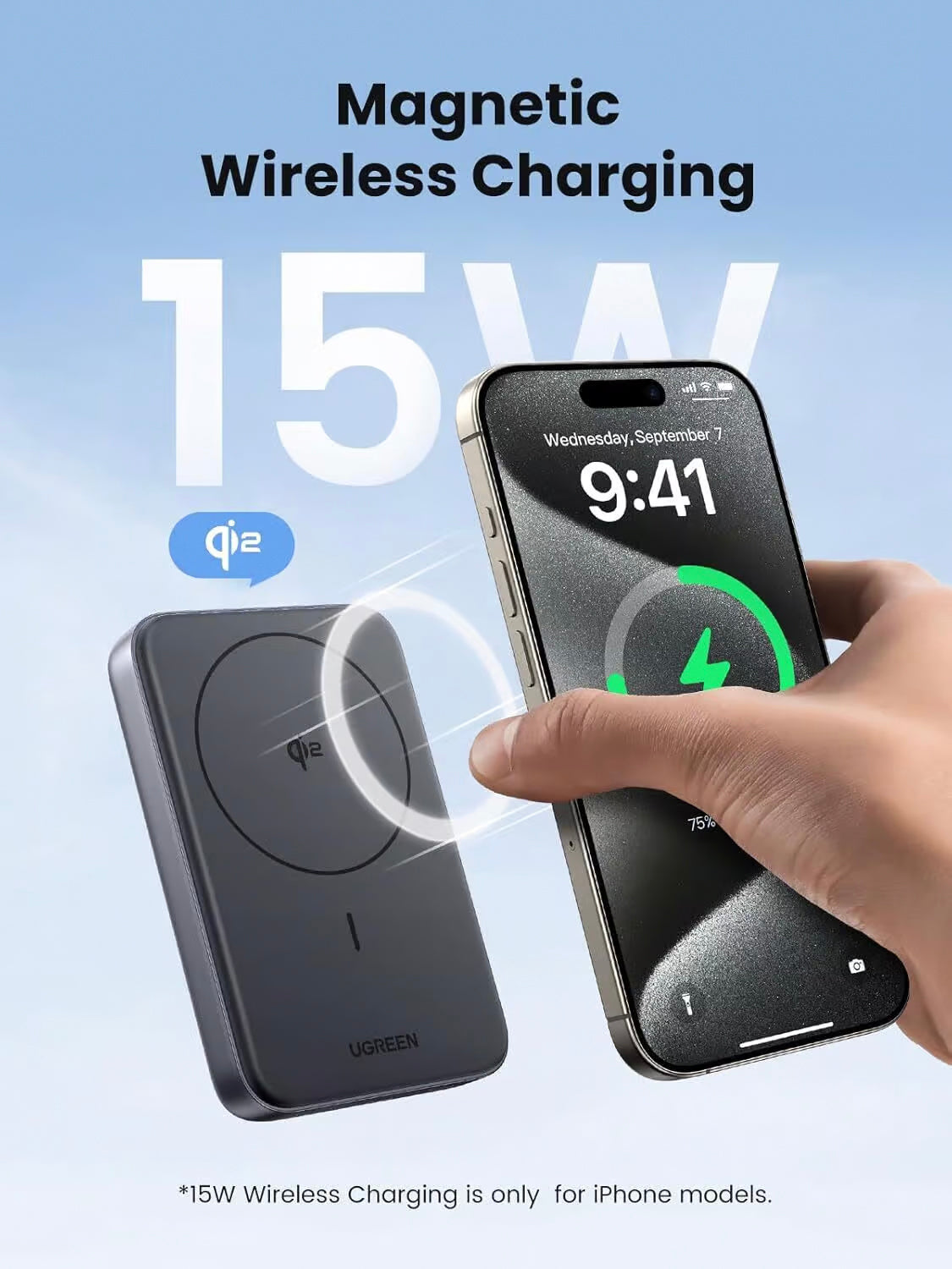 Batterie Externe UGREEN PB761, 10000mAh, 30W, PD + FQI, 1 x QI - 1 x USB-C, Gris