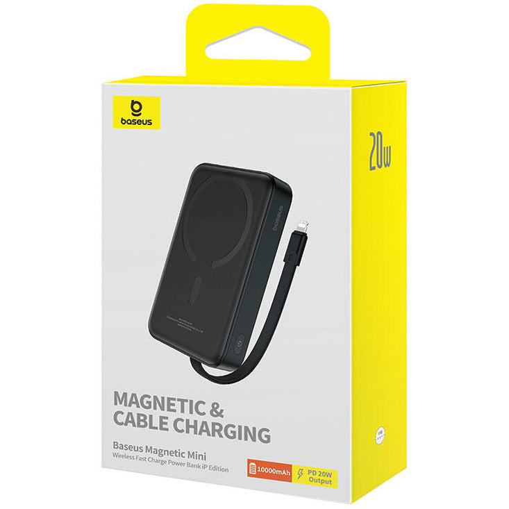 Batterie Externe Sans Fil Baseus Magnetic Mini, 10000mAh, 20W, PD + FQI, 1 x Lightning - 1 x QI - 1 x USB-C, Noire P10022109113-00