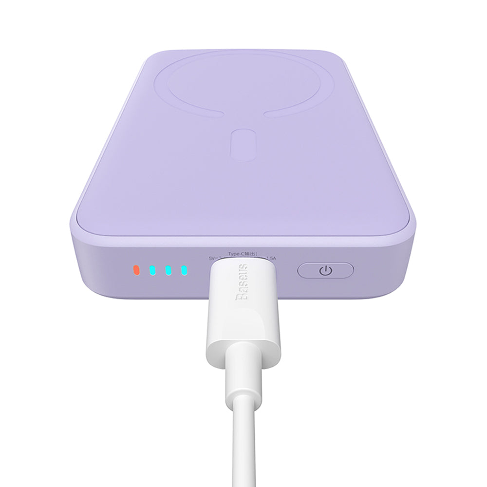 Batterie Externe Sans Fil Baseus Magnetic Mini, 10000mAh, 20W, PD + FQI, 1 x QI - 1 x USB-C, Mauve PPCX110105