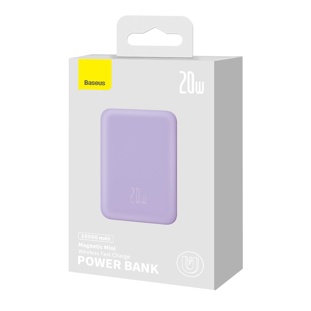 Batterie Externe Sans Fil Baseus Magnetic Mini, 10000mAh, 20W, PD + FQI, 1 x QI - 1 x USB-C, Mauve PPCX110105