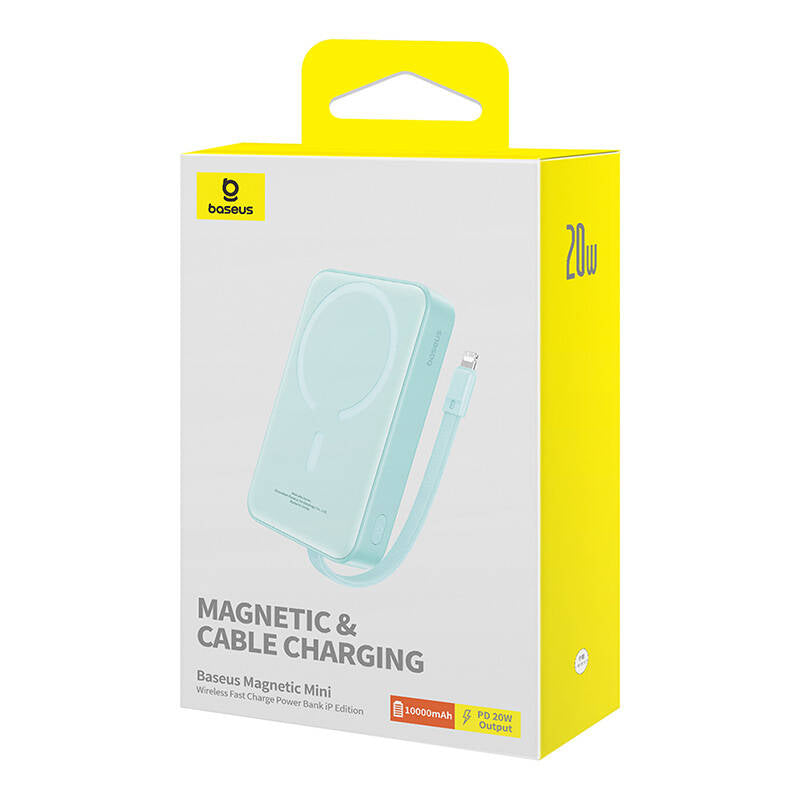 Batterie Externe Sans Fil Baseus Magnetic Mini, 10000mAh, 20W, PD + FQI, 1 x Lightning - 1 x QI - 1 x USB-C, Vert P10022109333-00