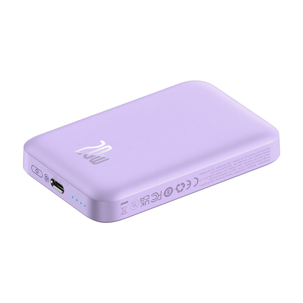 Batterie Externe Sans Fil Baseus Mini Air, 6000mAh, 20W, PD + FQI, 1 x QI - 1 x USB-C, Mauve P10059002513-00