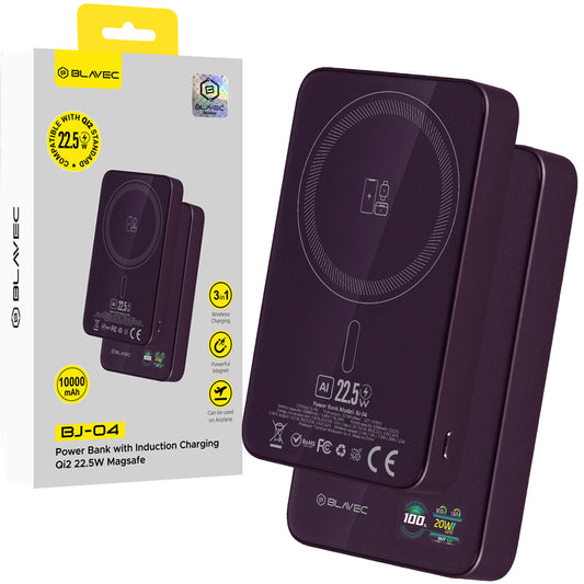 Batterie externe sans fil Blavec BJ-04 Slim, 10000 mAh, 22,5 W, PD + FQI, 1 x QI - 1 x USB-C, violet