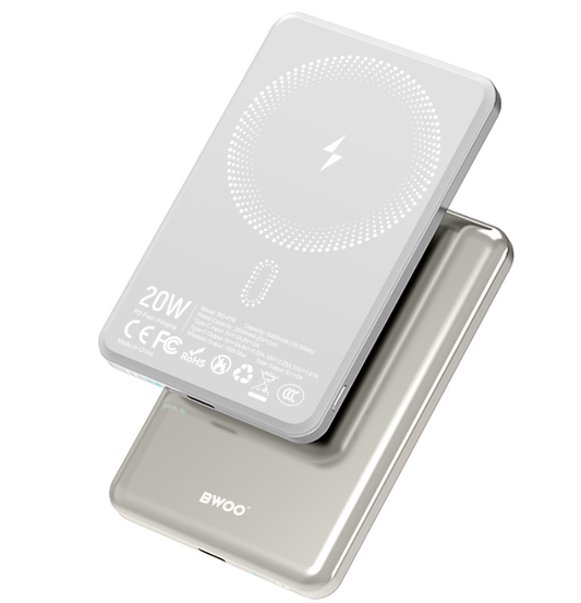 Batterie Externe Sans Fil BWOO P79, 5000mAh, 20W, PD + FQI, 1 x QI - 1 x USB-C, Gris