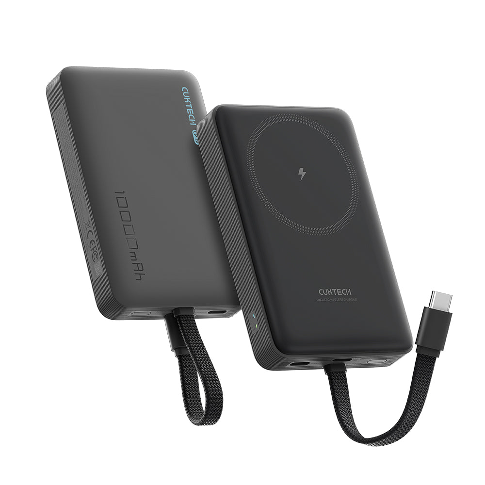 Batterie Externe Sans Fil Cuktech WPB100L, 10000mAh, 22,5W, PD + FQI, 1 x QI - 2 x USB-C, Noire CKWPB100LGLBK