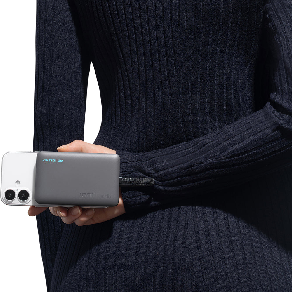 Batterie Externe Sans Fil Cuktech WPB100L, 10000mAh, 22,5W, PD + FQI, 1 x QI - 2 x USB-C, Noire CKWPB100LGLBK