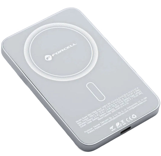 Batterie Externe Sans Fil Forcell F5K8, 5000mAh, 15W, PD + FQI, 1 x QI - 1 x USB-C, Blanche