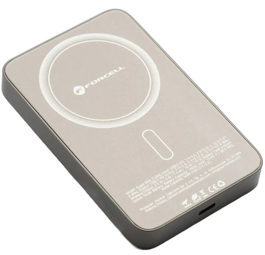Batterie Externe Sans Fil Forcell F10K8, 10000mAh, 15W, PD + FQI, 1 x QI - 1 x USB-C, Dorée