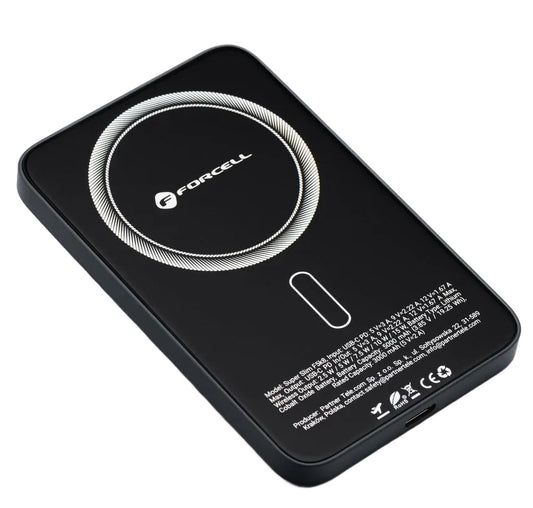 Batterie Externe Sans Fil Forcell F5K8, 5000mAh, 15W, PD + FQI, 1 x QI - 1 x USB-C, Noire